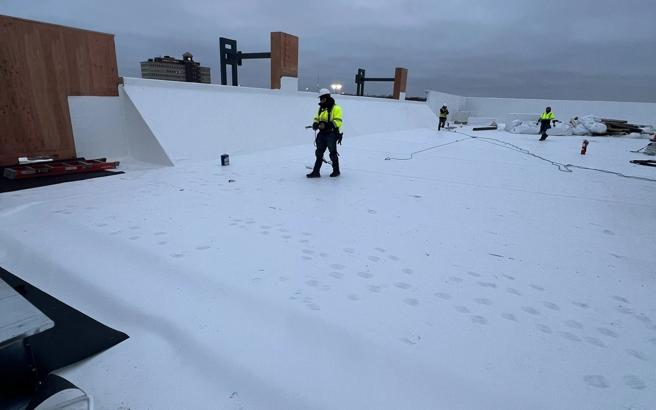 TPO heat-welded seam flat roof on office complex in Plymouth, MN by Altus Roofing