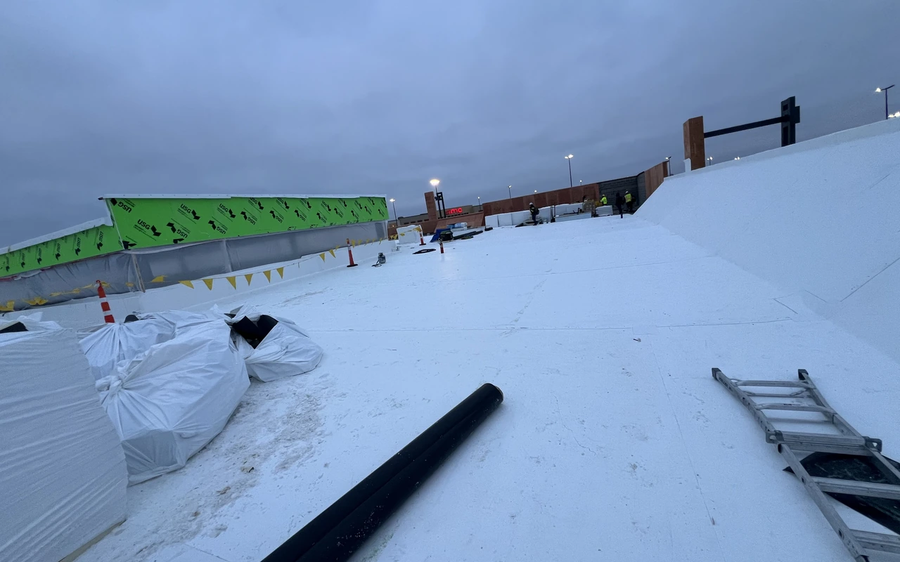 Wide commercial flat roof TPO membrane install in Maple Grove, MN by Altus Roofing